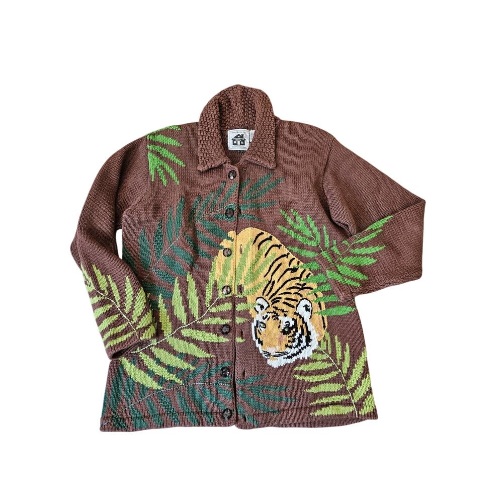 LN Vintage Handknits By Storybook Knits Tibetan Tiger Collared Cardigan Size M